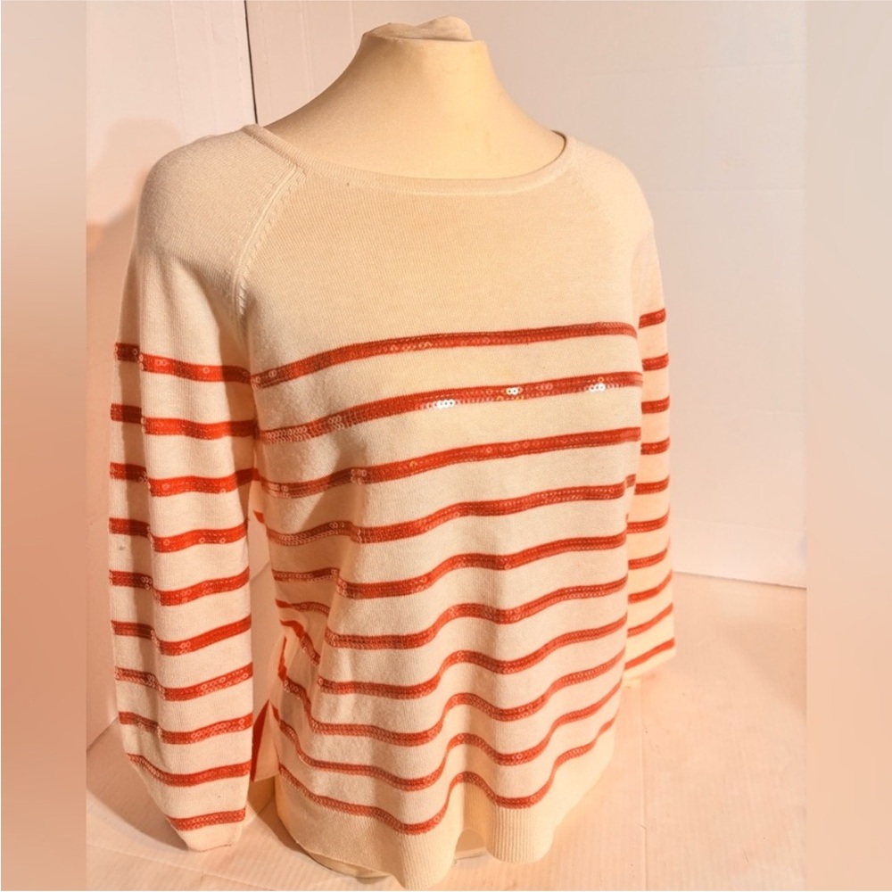 Viscose Blend Ann Taylor
Striped Sweater with Orange sequence Petite Medium - Picture 3 of 12